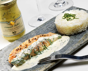 Thick salmon with Fallot Dijon Basil Mustard